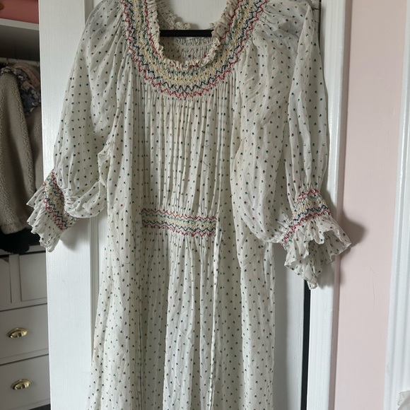 Doen Marina Dress White With Embroidered Flowers Size Large midi maxi - Picture 6 of 6